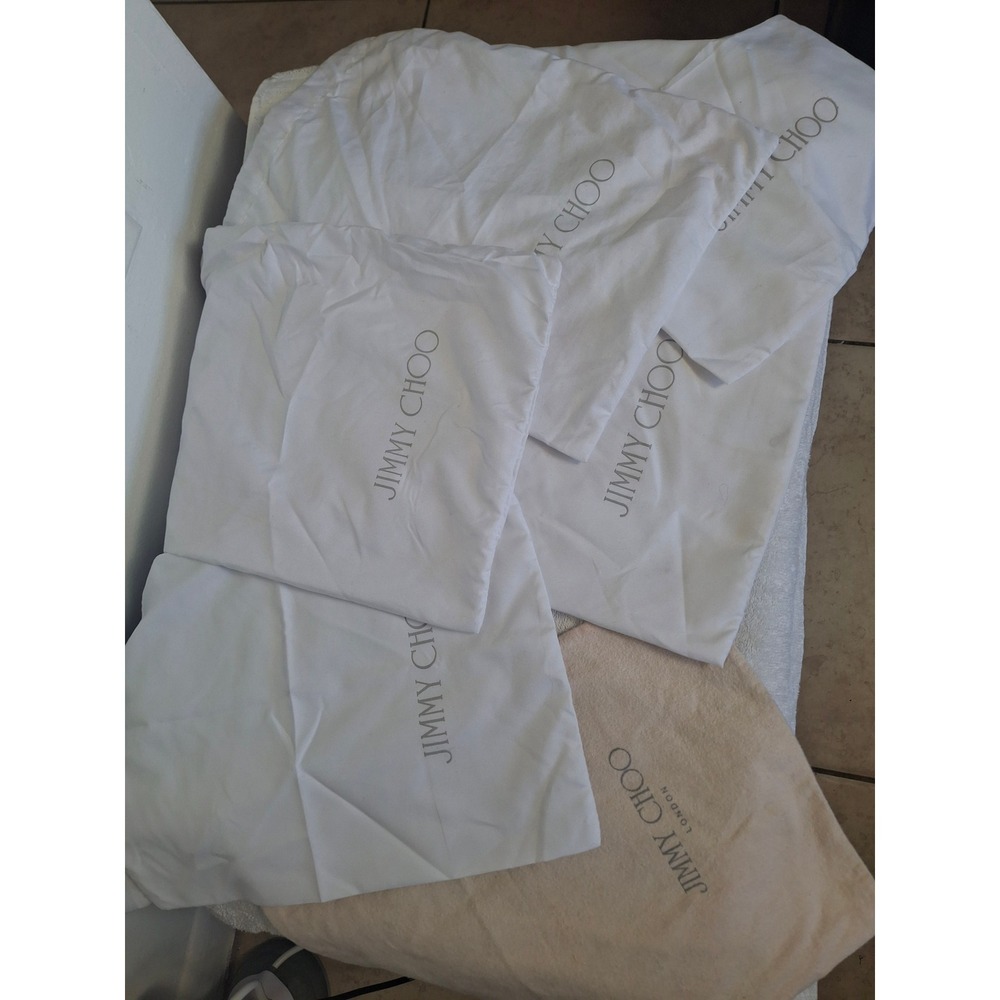 Lot of 6 Jimmy Choo Dust Bags White Tan Drawstring Shoe Handbag Storage Covers
